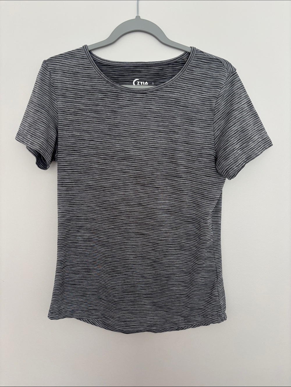 Zyia Women's Short Sleeve Striped Crew Tee - Black & Gray